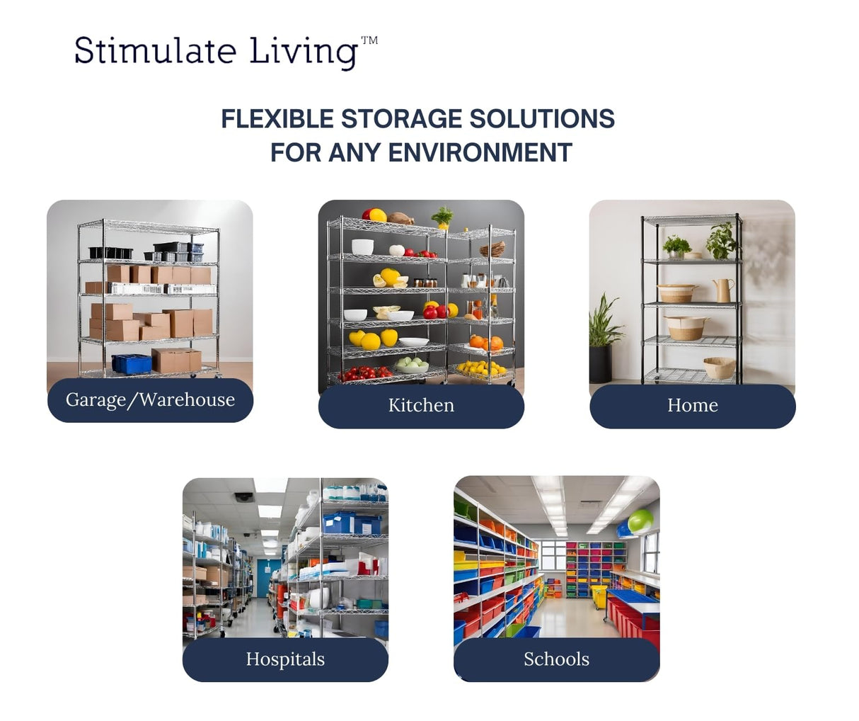 48"x18"x72" PRIME HEAVY DUTY Chrome 5-Tier Wire Shelving NSF 4000 LBS MAX Capacity Storage Rack for Commercial, School, Home, Garage, Warehouse, Industrial, and Hospital Uses (with Wheels) Stimulate Living