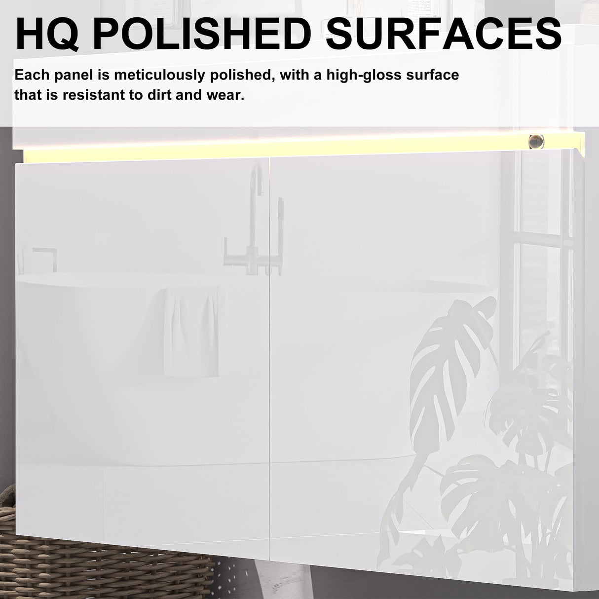 AHB 30 inch Bathroom Vanity W/Sink Combo, High Gloss Bathroom Cabinet, Smart Wall Mounted Sink Cabinet Auto Motion Sensor LED Light, Modern Floating Vanity with Faucet AHB