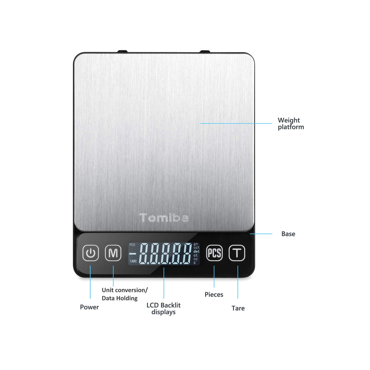 Precision Scale with Hold Function - Tomiba 3000g 0.01oz/0.1g Small Cooking Mini Food Scale Portable Electronic Jewelry Scale Batteries Included Tomiba