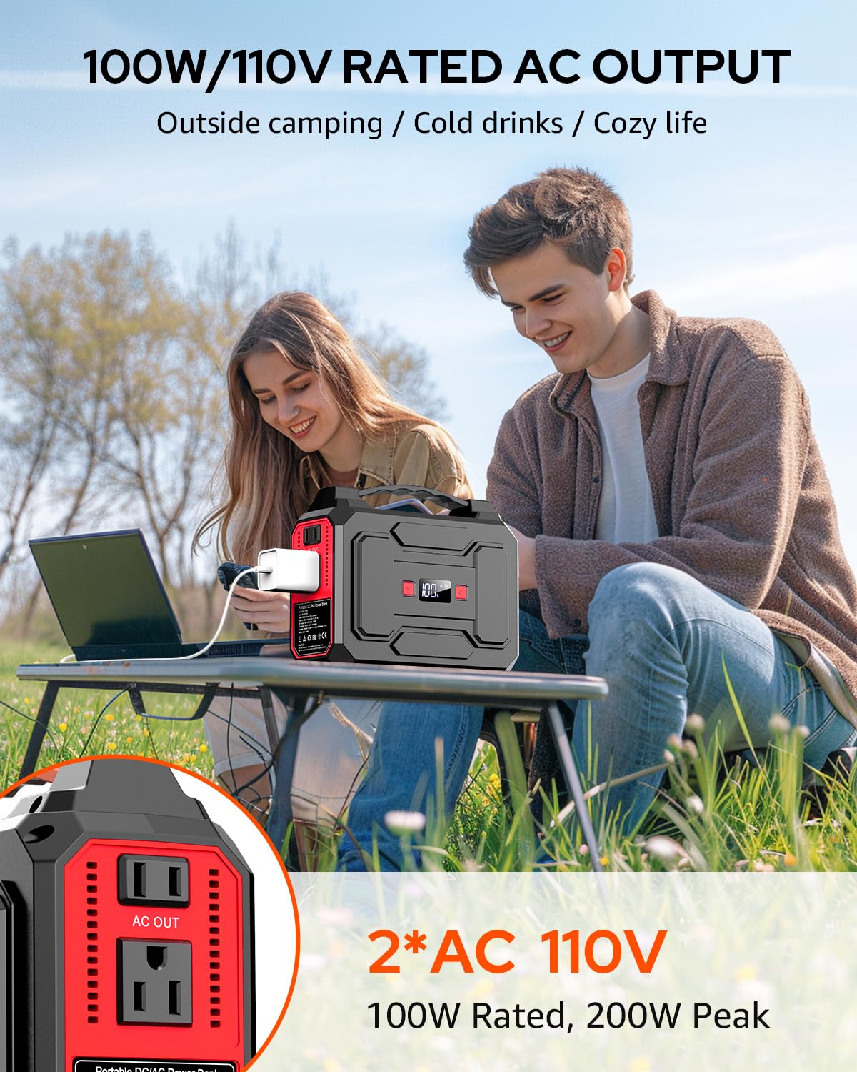 Solar Powered Generator 200W Peak/100W Rated, Portable Solar Generator Power Station with Solar Panels 40W Included, 146Wh Solar Power Bank with AC Outlet 110V for Home Use Camping Outdoor Adventure Apowking