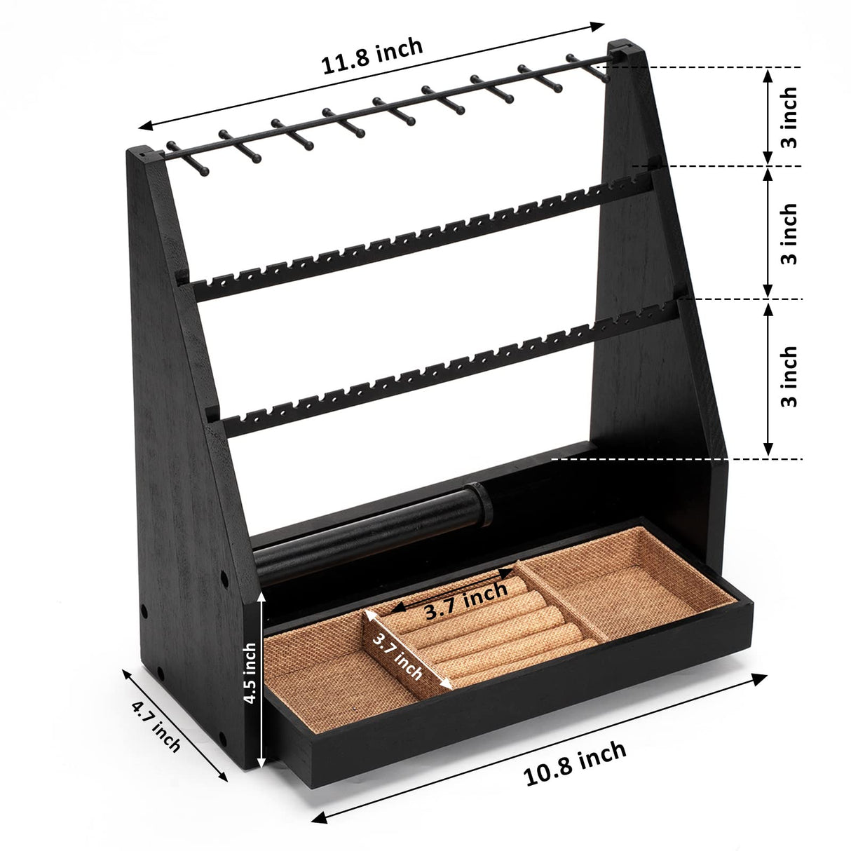 DGWJSU Earring Organizer, 5 Layer Earring Holder Organizer with Necklace Holder, Rustic Wood Jewelry Organizer Stand Display for Stud Earring Bracelet Necklace Ring, Watches DGWJSU