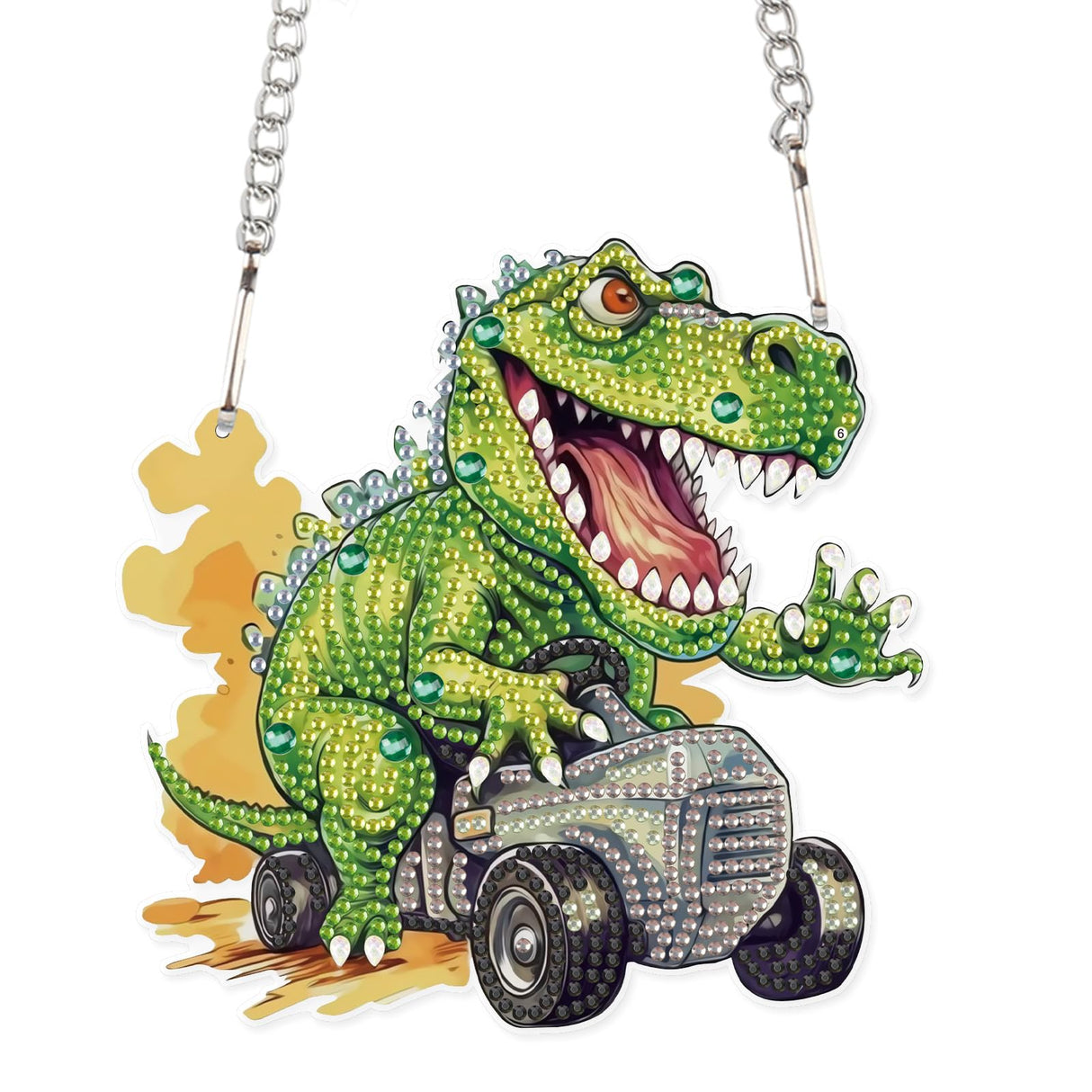 AiYuanzsh Diamond Painting Hanging Pendant Kit - Dinosaur Driving Car 5D Diamond Painting Kits for Adults - Crystal Rhinestones Diamond Art Pendant for Door Wall Window Home Xmas Halloween Decor AiYuanzsh