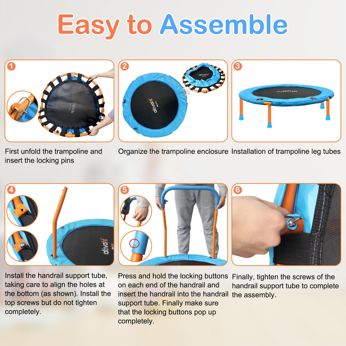 Ativafit 36inch Mini Toddler Trampoline for Kids Ages 1-6 Indoor Outdoor Folding Small Rebounder Trampoline with Foam Handle Safety Padded Cover Fun for Kids ATIVAFIT