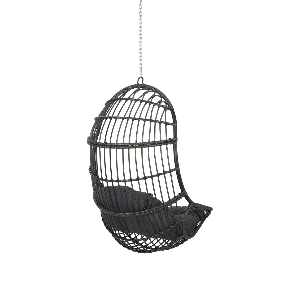 Hanging Chair with 8FT Chain, Egg Swing Chair Without Stand Outdoor Indoor, Wicker Rattan Hammock Egg Swing Chair with Hanging Chain, Ideal for Patio, Porch, Garden, Grey Ibraccieni