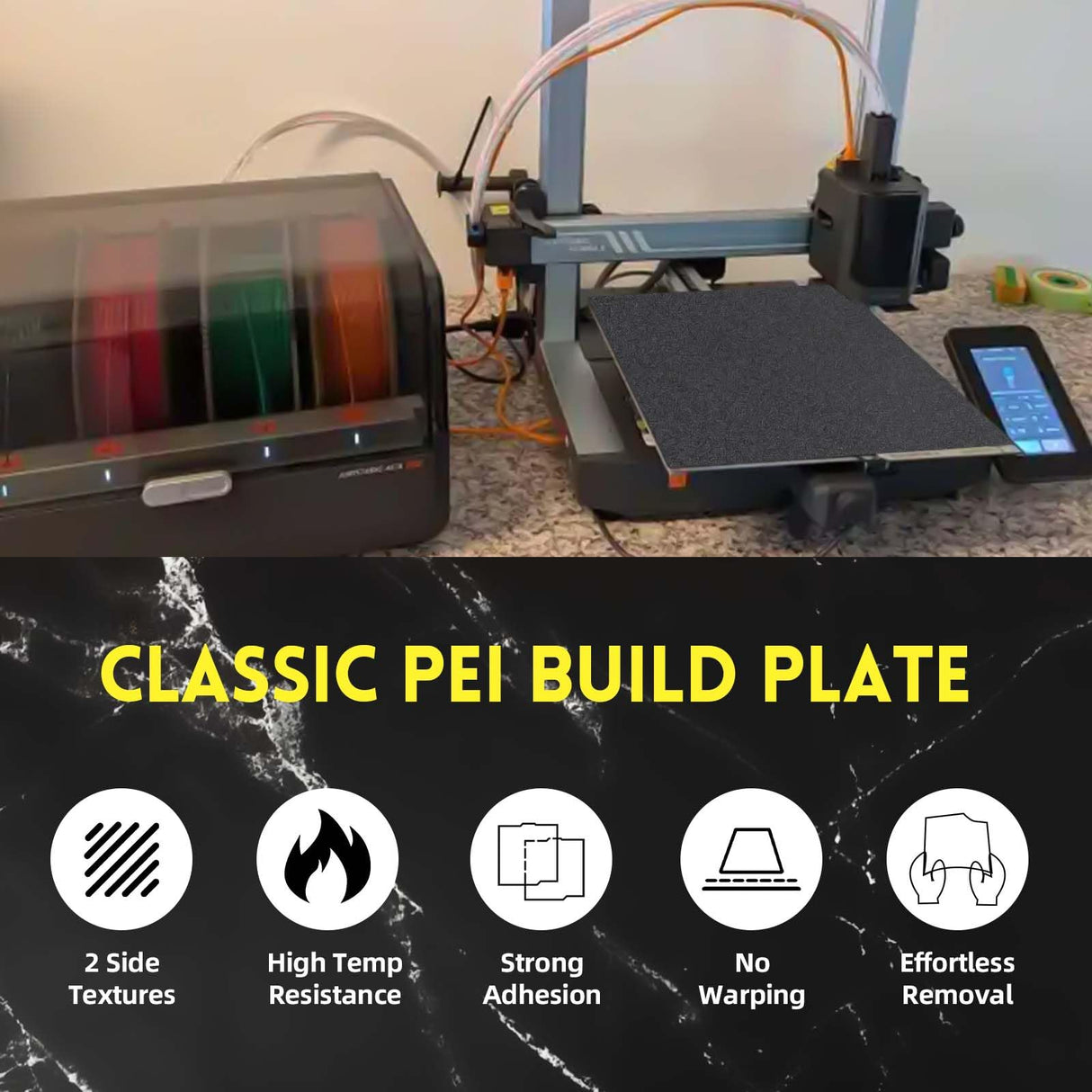 IdeaFormer-3D PEI Build Plate 256x268mm for Anycubic Kobra 3/Kobra 3 Combo, Smooth PEI+Textured PEI Spring Steel Bed Plate Excellent Adhesion 3D Printer Platform for Kobra 3 Series IdeaFormer-3D