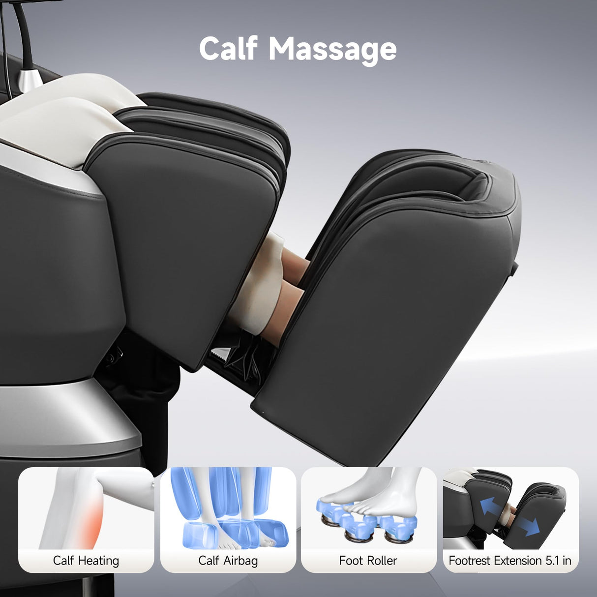 Real Relax Dual Core S Track Massage Chair,Full Body Recliner with Zero Gravity,Rocking Function,Back and Calf Heating,12 Auto Modes,Bluetooth,Foot Roller,Home or Office Use,Gray and Black Real Relax