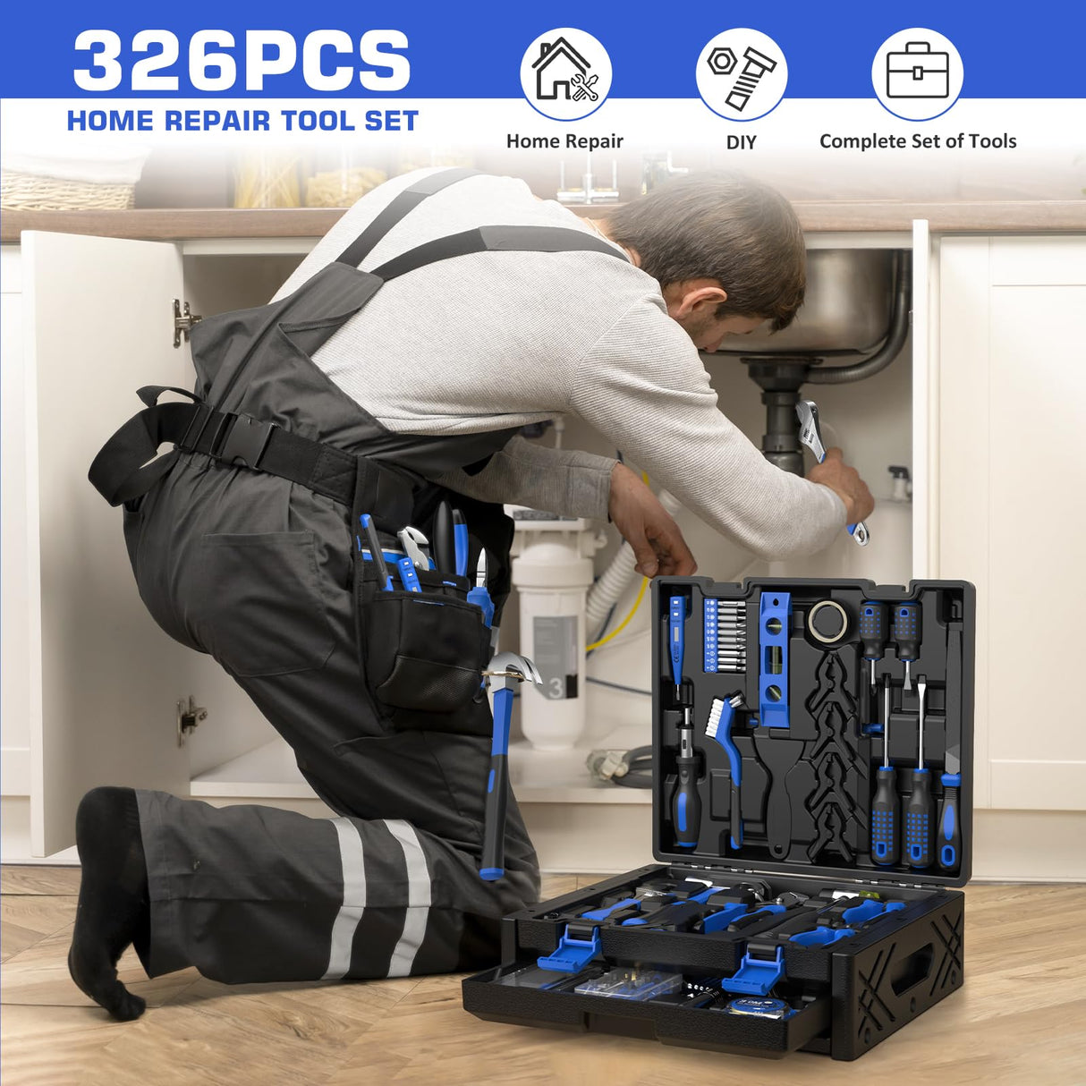 SundpeyPRO 326-PCS Home Tool Kit - Portable Basic Home Repair Tool Set - General Complete Household Outils Box with Hot Glue Gun & Drawer Storage Case for Men Women Homeowner Diyer Handyman SundpeyPRO