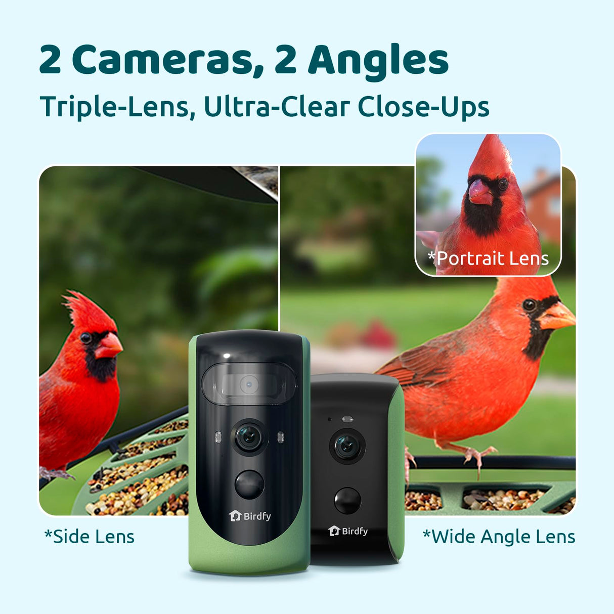 Birdfy 2 Smart Bird Feeder 3 Lenses & 2 Cameras, Dual Angles, Solar-Powered, Wireless Birdwatching, Permanent AI Identify 6000+ Bird Species & Motion Detection, Gift Present Birdfy