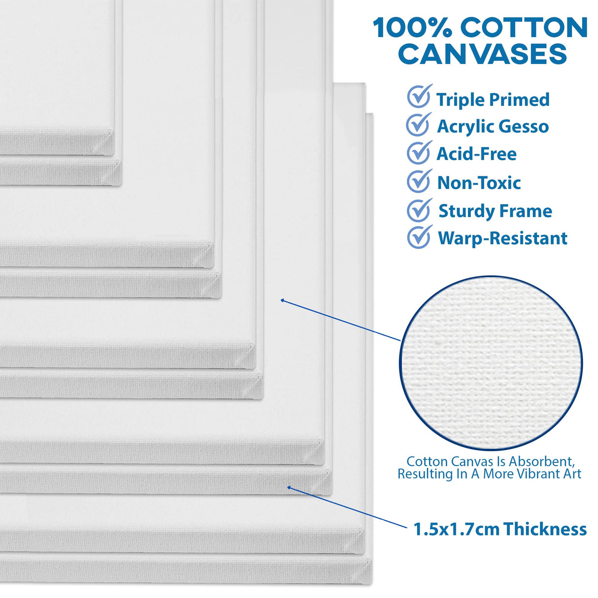 KEFF Stretched Canvas for Painting (10 Pack) Blank Painting Canvas - 2 of Each; 4x4, 5x7, 8x10, 9x12 and 11x14 Canvas, 100% Cotton Pre-Primed, Great for Pouring, Acrylic, Oil, Wet and Dry Art Media KEFF