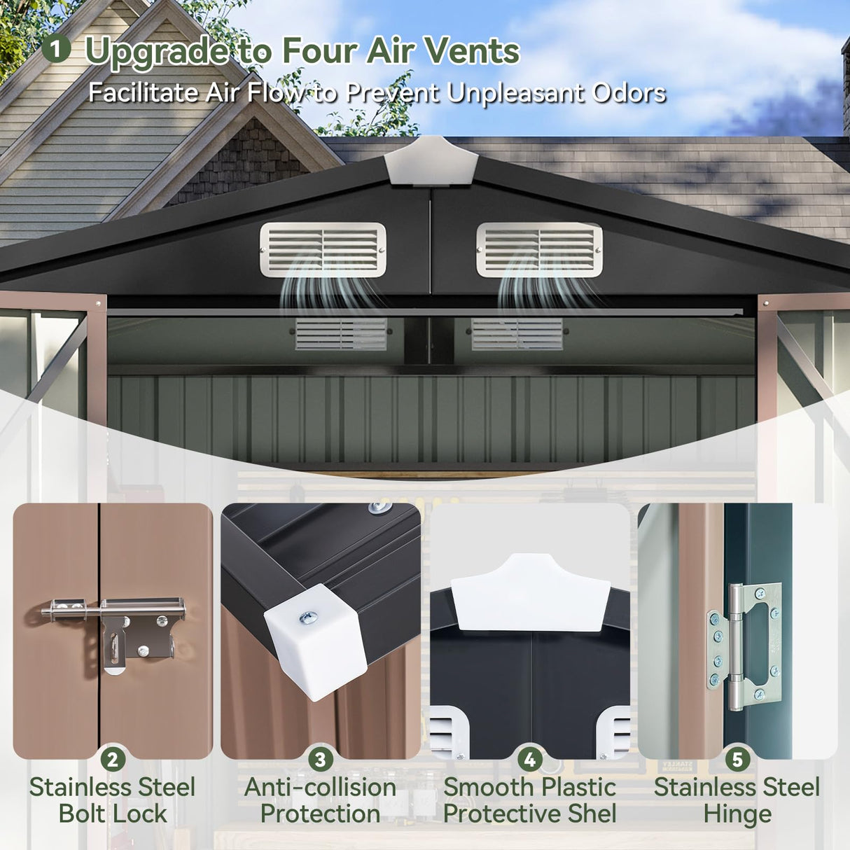 Aoxun 6.2x4 FT Shed Outdoor Storage Shed Metal Garden Shed with Lockable Doors & Slooping Roof Tool Shed Bike Shed for Backyard, Patio, Poolside (Brown) Aoxun