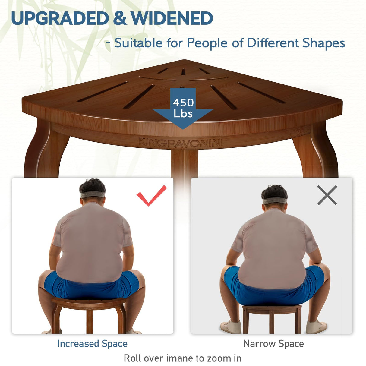 Bamboo Corner Shower Stool for Shaving Legs Foot Rest, Waterproof Bath Bench Seat with Storage Shelf for Bathroom Inside Shower, Hold Up to 450Lbs(Walnut) KingPavonini