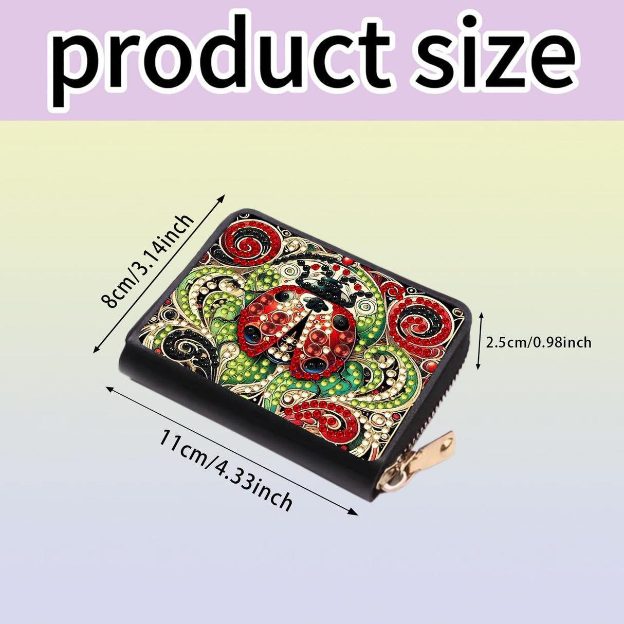 DoxQcs Anti-demagnetization Coin Card Holder, DIY Diamond Art Painting Leather Zipper Card Case Wallet-Ladybird-2 DoxQcs