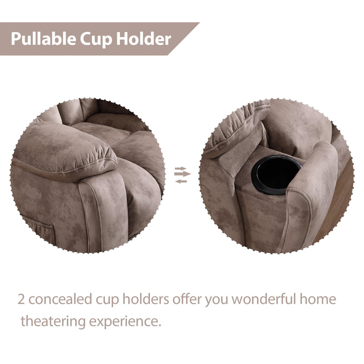 EBELLO Loveseat Recliner Sofa for Living Room, Extra Wide Modern Overstuffed 2 Seat Reclining Manual Sofa Chair, Daul Recliner with Hidden Armrest Cup Holders, Breathable Fabric, Light Brown(Loveseat) EBELLO