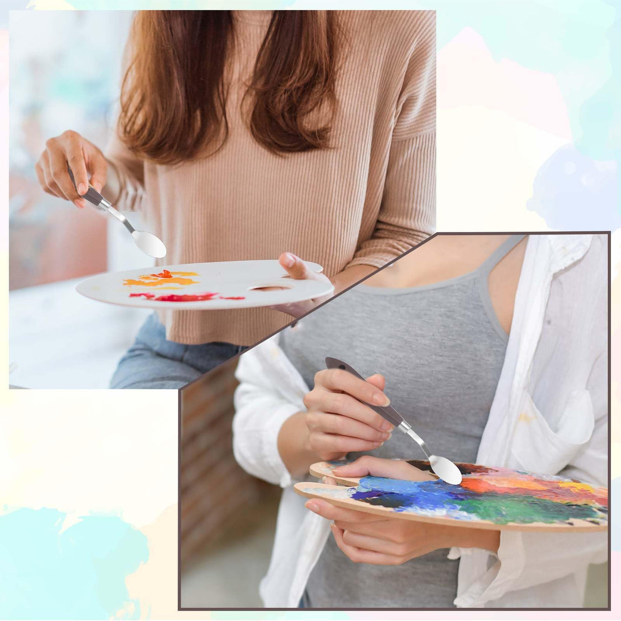 2Pcs Palette Knife No.20 Palette Knives 22mm Width Pallet Knife Stainless Steel Oval Art Paint Spatula with Wood Handle Metal Palette Knife for Oil Acrylic Canvas Mixing Spreading Cake Decorating Styquenzer