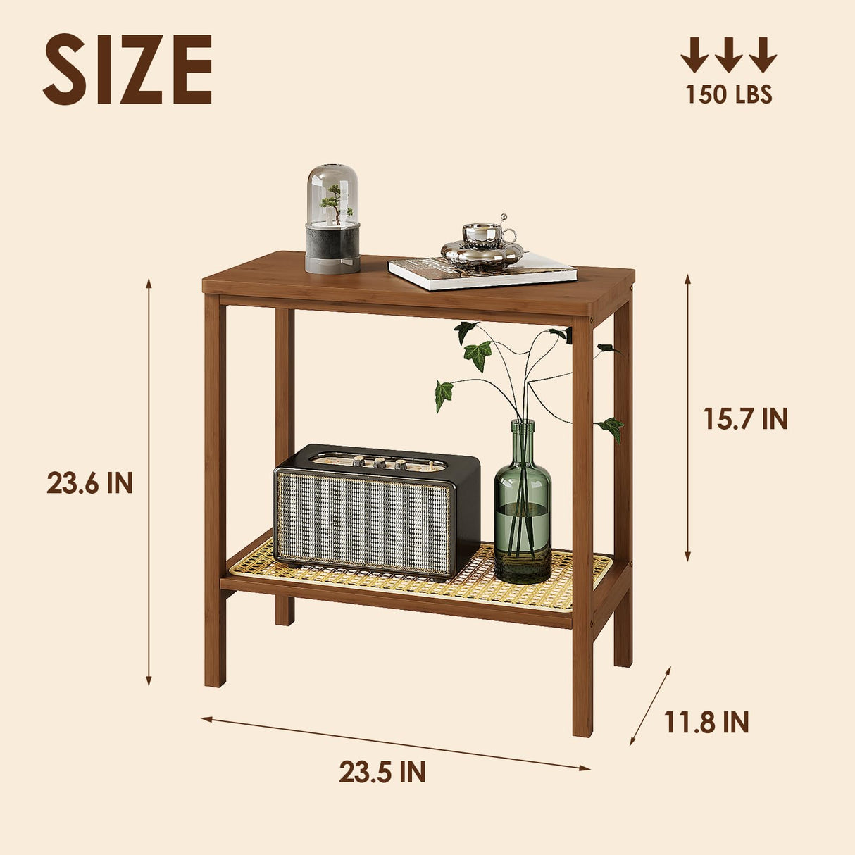 Rattan Side Table Mid Century Modern End Table 2-Tier with Storage Night Stand Narrow Coffee Table Boho Bamboo Living Room Table Bamworld