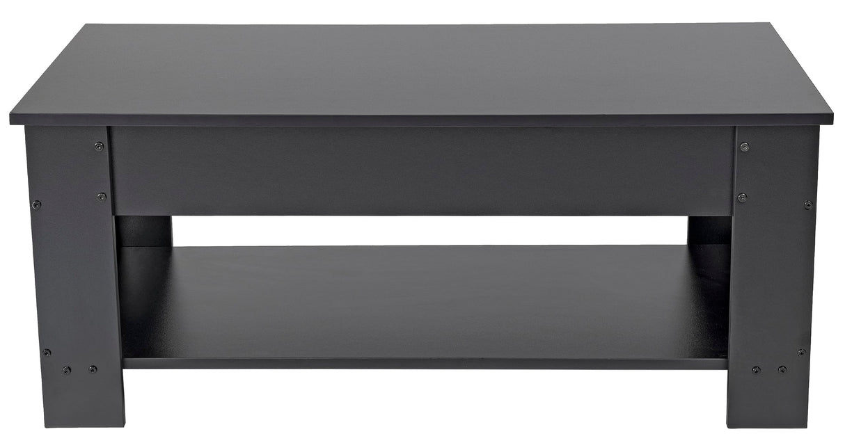 Elevon Lift Top Coffee Table with Hidden Compartment and Storage Shelf, 19"D x 37.5"W x 22"H, Black Elevon