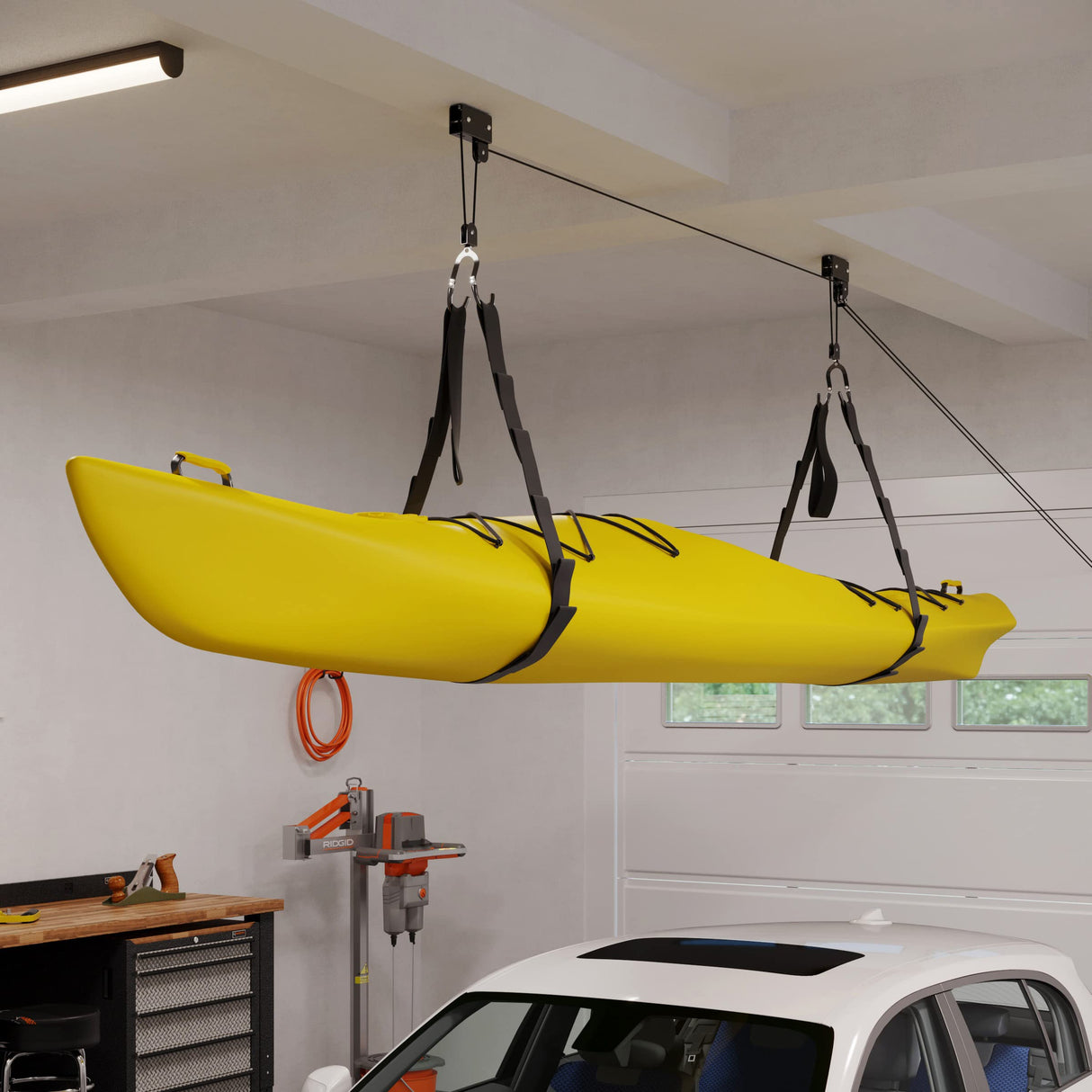 Kayak Storage Hoist - Overhead Pulley System with 125lb Capacity for Canoes, Bikes, Ladders, and More - for up to 12-Foot Ceilings by Rad Sportz RAD Sportz