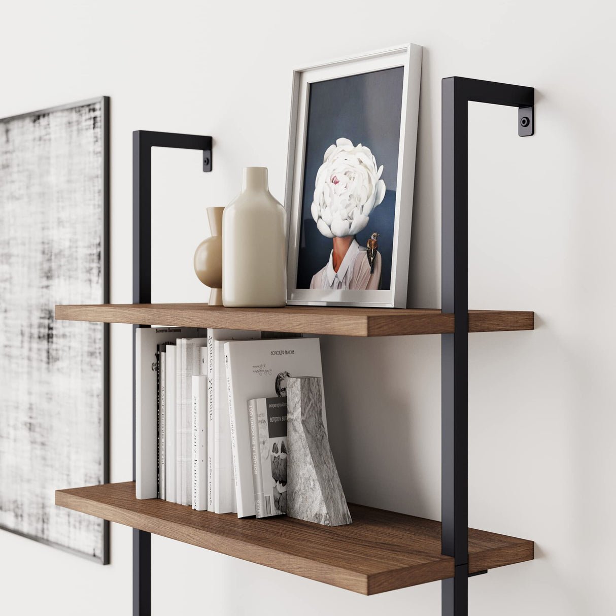 Nathan James Theo 6-Shelf Tall Bookcase, Wall Mount Bookshelf with Reclaimed Wood and Industrial Metal Frame, Oak/Black Nathan James