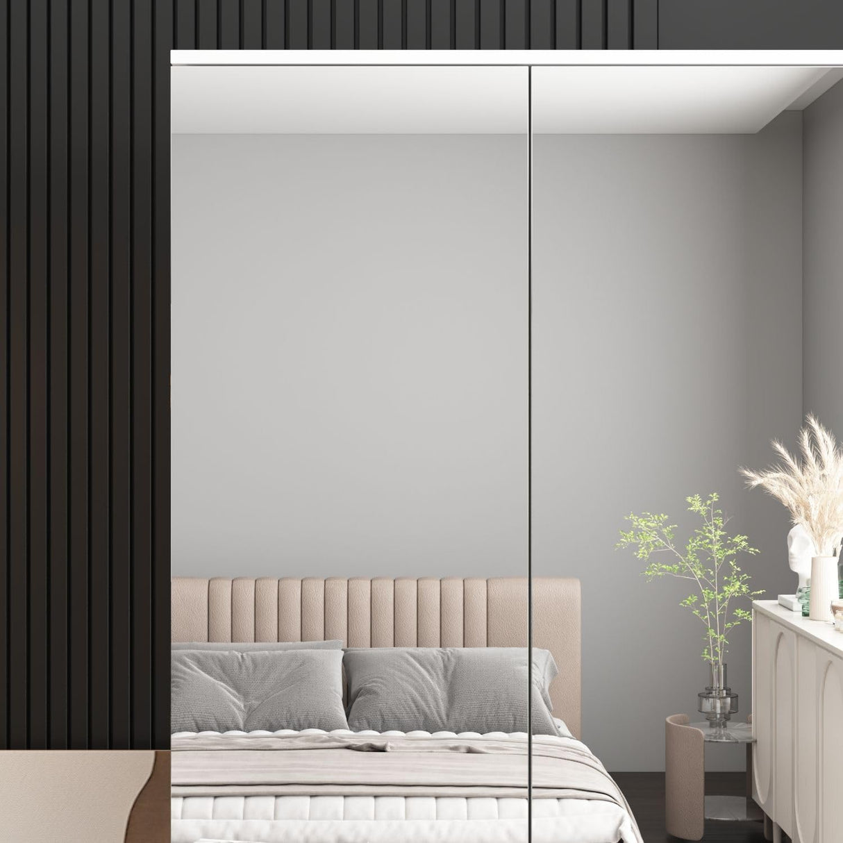 FAMAPY 4 Door Wardrobe Closet with Mirrors, Armoire Wardrobe Closet with Hanging Rod, Mirrored Armoire for Bedroom White (31.5”W x 15.7”D x 70.9”H) FAMAPY