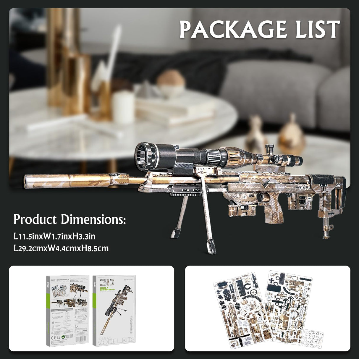 Microworld 3D Metal Puzzle, Mechanical Sniper Rifle Metal Model Kits, Brain Teaser DIY Challenge 3D Puzzle for Adult Art Craft Microworld