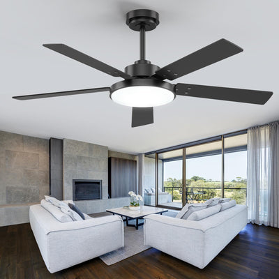 Vaczon 52 inch Black Ceiling fan with Light and Remote/APP, Ceiling Fans with Lights, 3CCT, Reversible 6 Speeds Quiet, Black Modern Ceiling Fan with Light for Indoor Outdoor Bedroom Patio Living Room