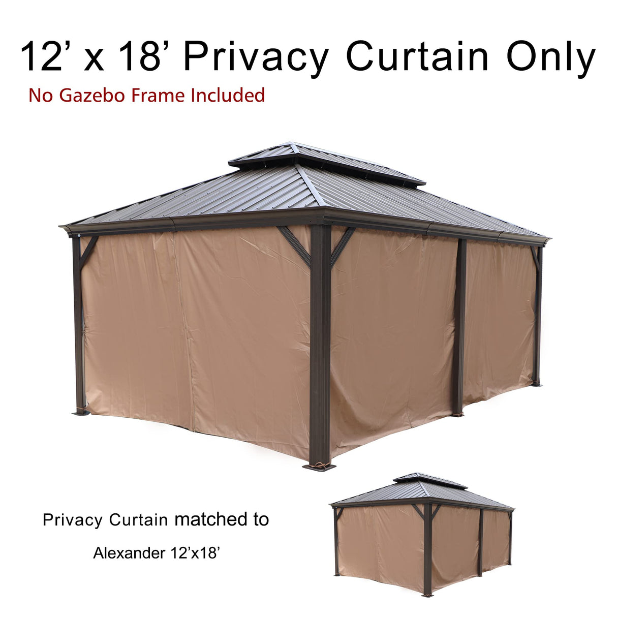 Kozyard Gazebo Privacy Curtain Outdoor Waterproof Sidewall for Hardtop Gazebo, OEM Replacement for Patio Gazebo Curtains for Alexander, Caesar, Rosana and Apollo Model (12ft x 18ft, Brown) Kozyard