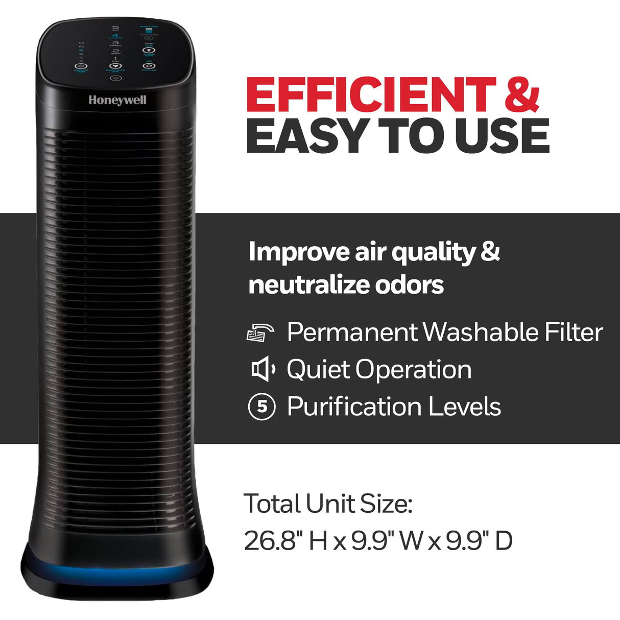 Honeywell Air Genius 5 Air Purifier with Permanent, Washable Filter, for Large Rooms, Reduces Smoke, Wildfire Smoke, Dust, Pollen, Pet Dander and More, Black, HFD320 Honeywell