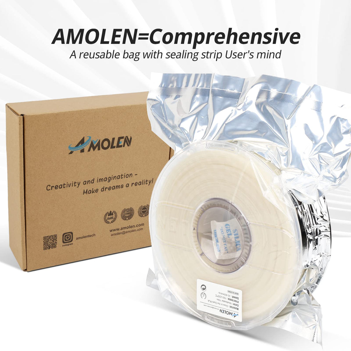 AMOLEN 3D Printer Filament, Glow in The Dark Filament Multicolor Rainbow PLA Filament, Blue, Green, Pink, Purple, Gradient 3D Filament Color Change in 10m, Dimensional Accuracy +/- 0.02 mm, 1kg Spool AMOLEN