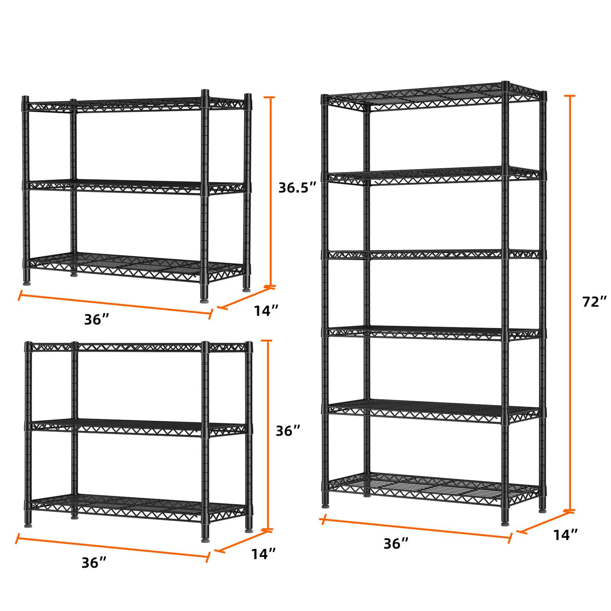 SINGAYE 6 Tier Shelf Organizer Storage Metal Shelves Garage Wire Shelving Unit Pantry Rack 36" L x 14" W x 72" H Black SINGAYE