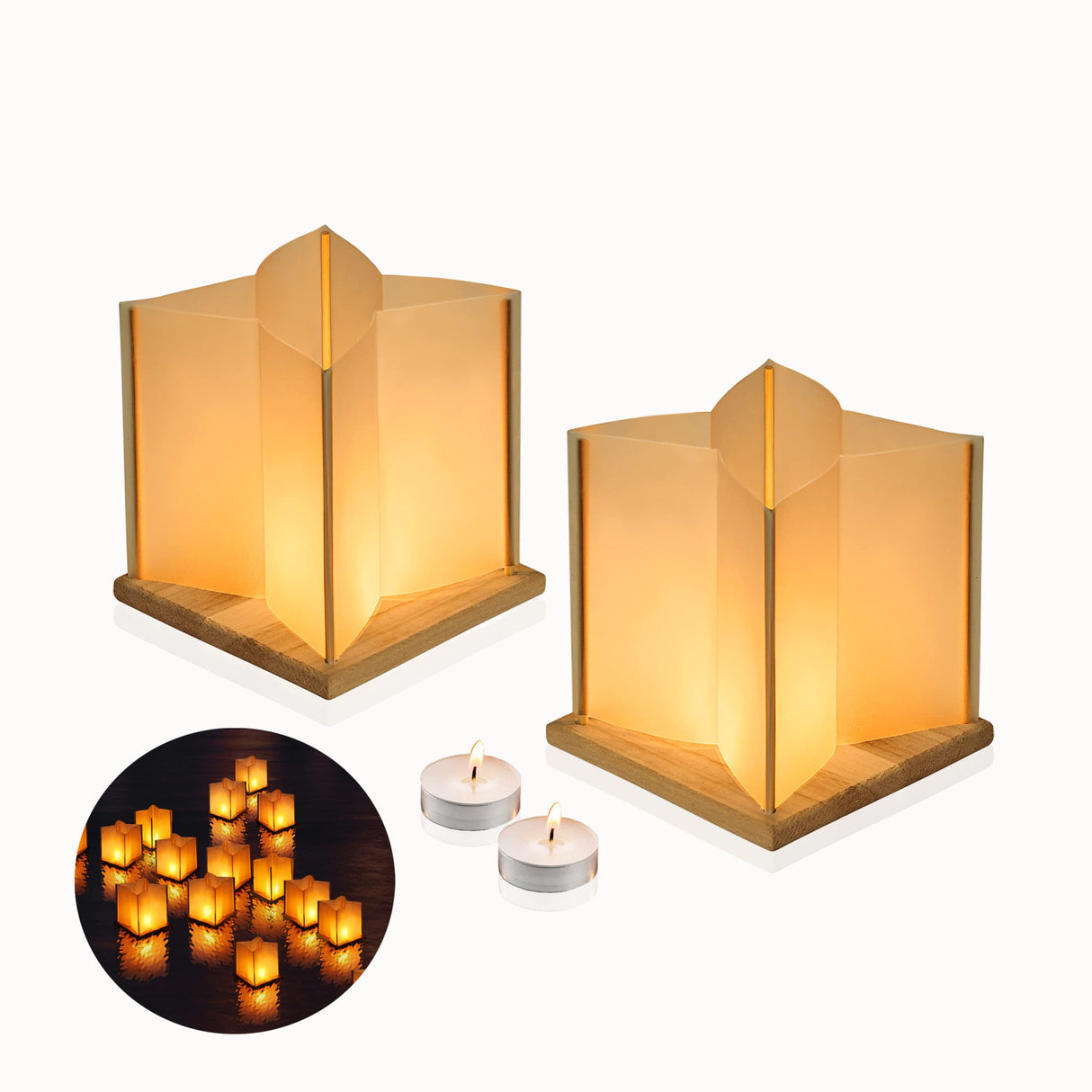 FuHigh 10Pack 6”Paper Floating Candle Lantern,Wooden Water Lanterns with Candles,Outdoor Patio Decor for Pool Parties,Wedding,Memorials,Garden (10Lanterns with Candles) FuHigh