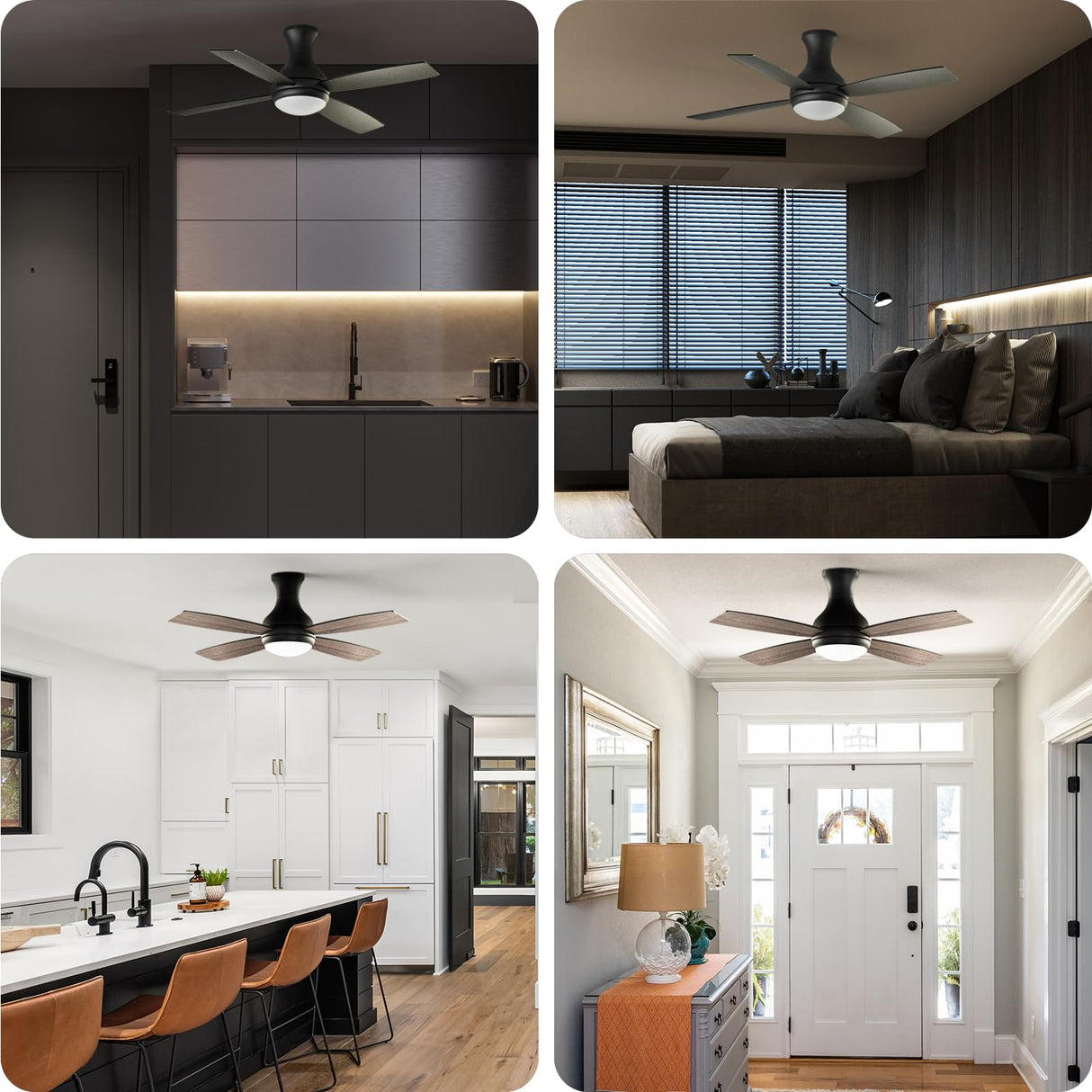 Consciot 52 Inch Ceiling Fan With Lights, Modern Black Ceiling Fan, Remote Control, Quiet Reversible DC Motor, Flush Mount, Dimmable 3CCT LED Light, Double Finish Blade, For Indoor Bedroom Living Room Consciot