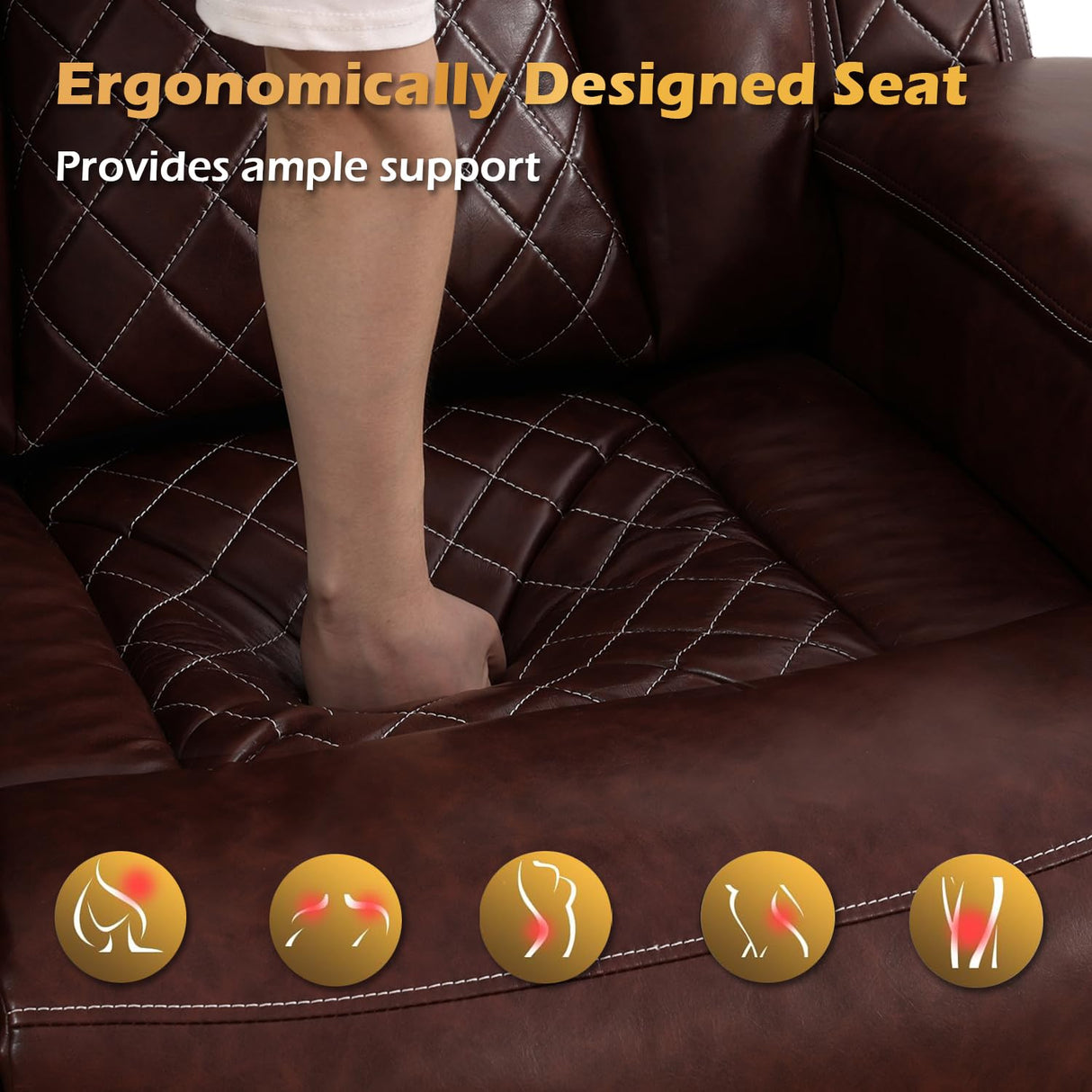 SIENWIEY Leather Power Recliner Sectional Sofa Set with LED Light,L Shaped Leather Couch Set with 5 Recliner Seats,Modular Couch with USB Ports for Living Room Furniture(Red, Sectional+Sofa+Chair) SIENWIEY