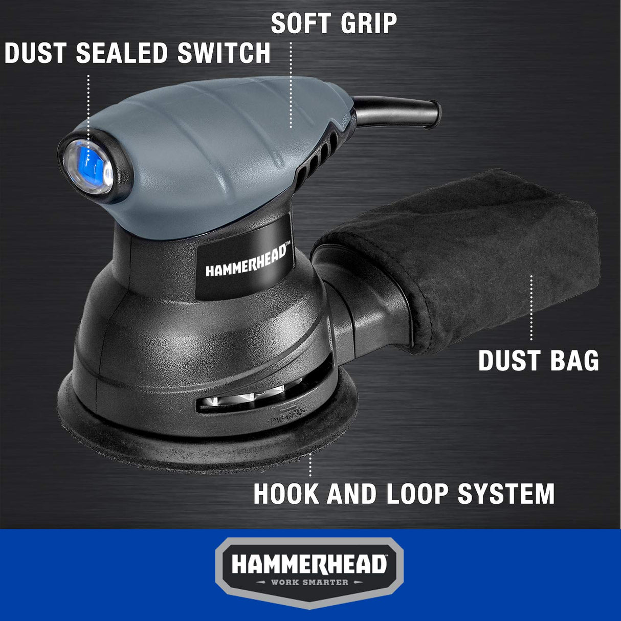 Hammerhead 2.0-Amp 5-Inch Random Orbit Sander with 12pcs Sanding Paper – HAOS020 Hammerhead