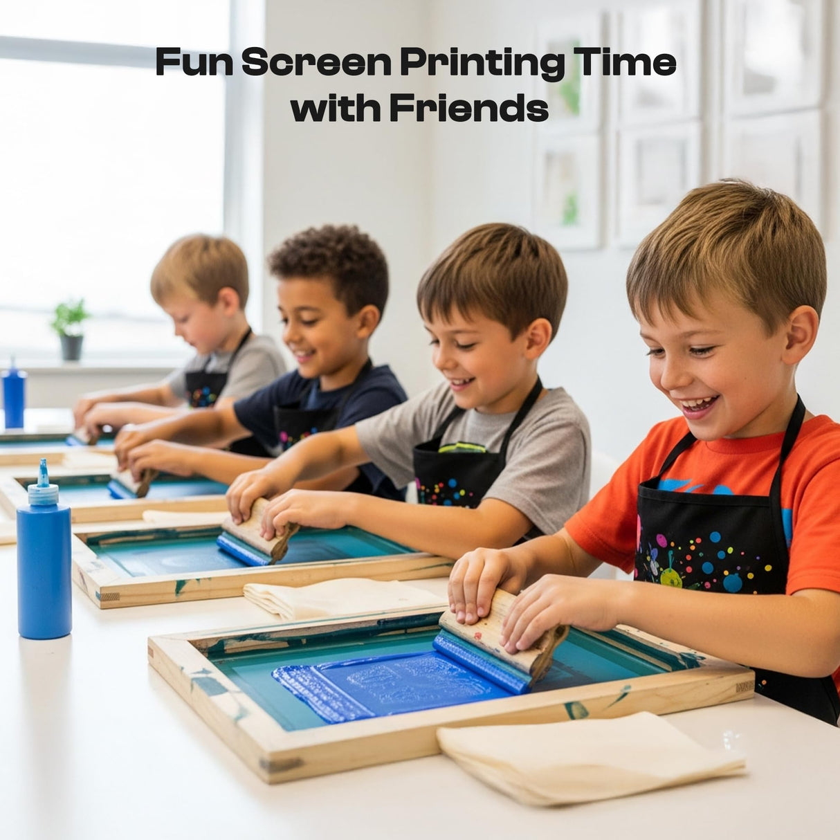 Caydo Kids Screen Printing Kit, Arts and Crafts Silk Screen Printing Kit with 4 Colors Fabric Paint, Frame, Stencils, Squeegee & Canvas Bag, Silkscreening Kit for Children's Christmas Gifts Caydo