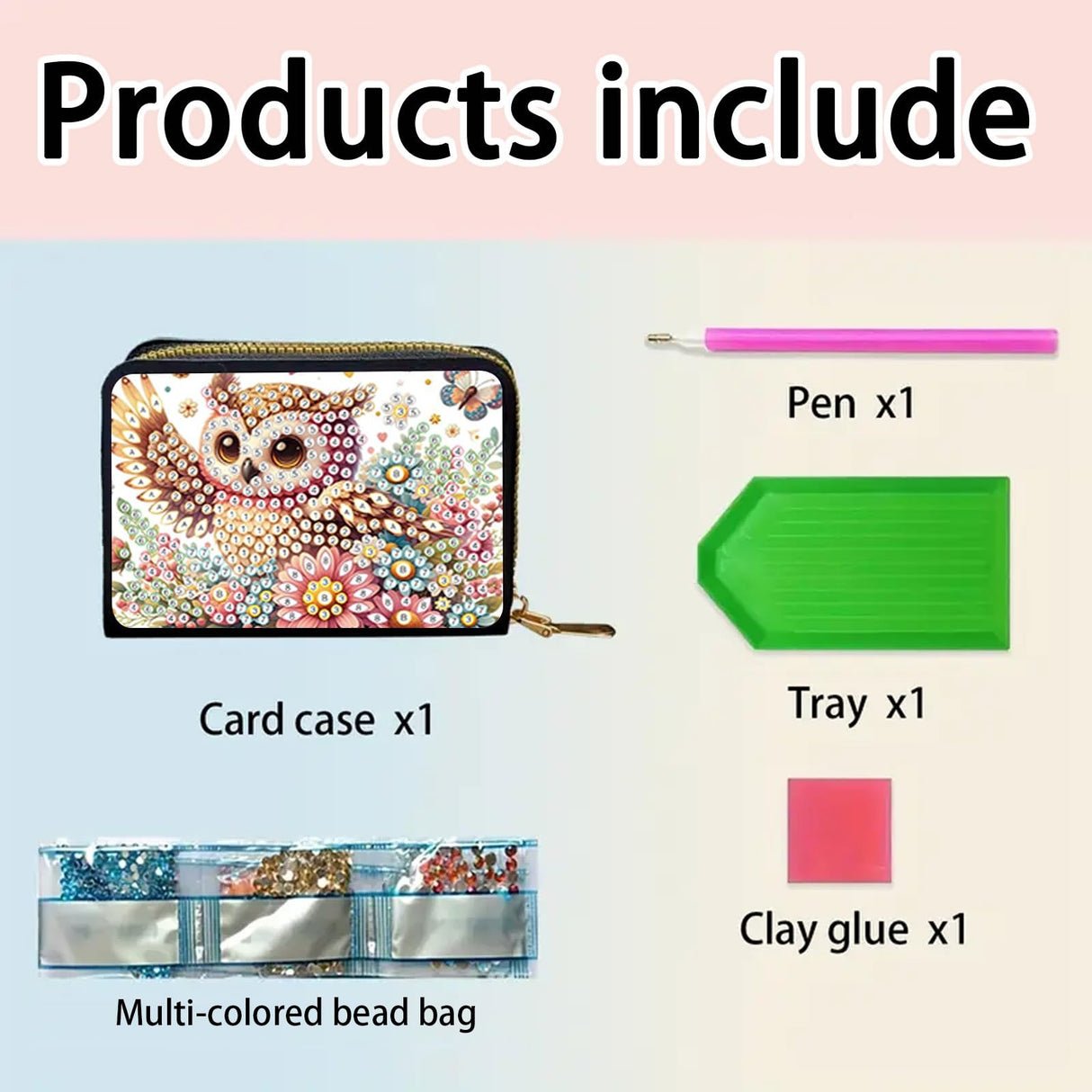 DoxQcs Anti-demagnetization Coin Card Holder, DIY Diamond Art Painting Leather Zipper Card Case Wallet-Owl-1 DoxQcs