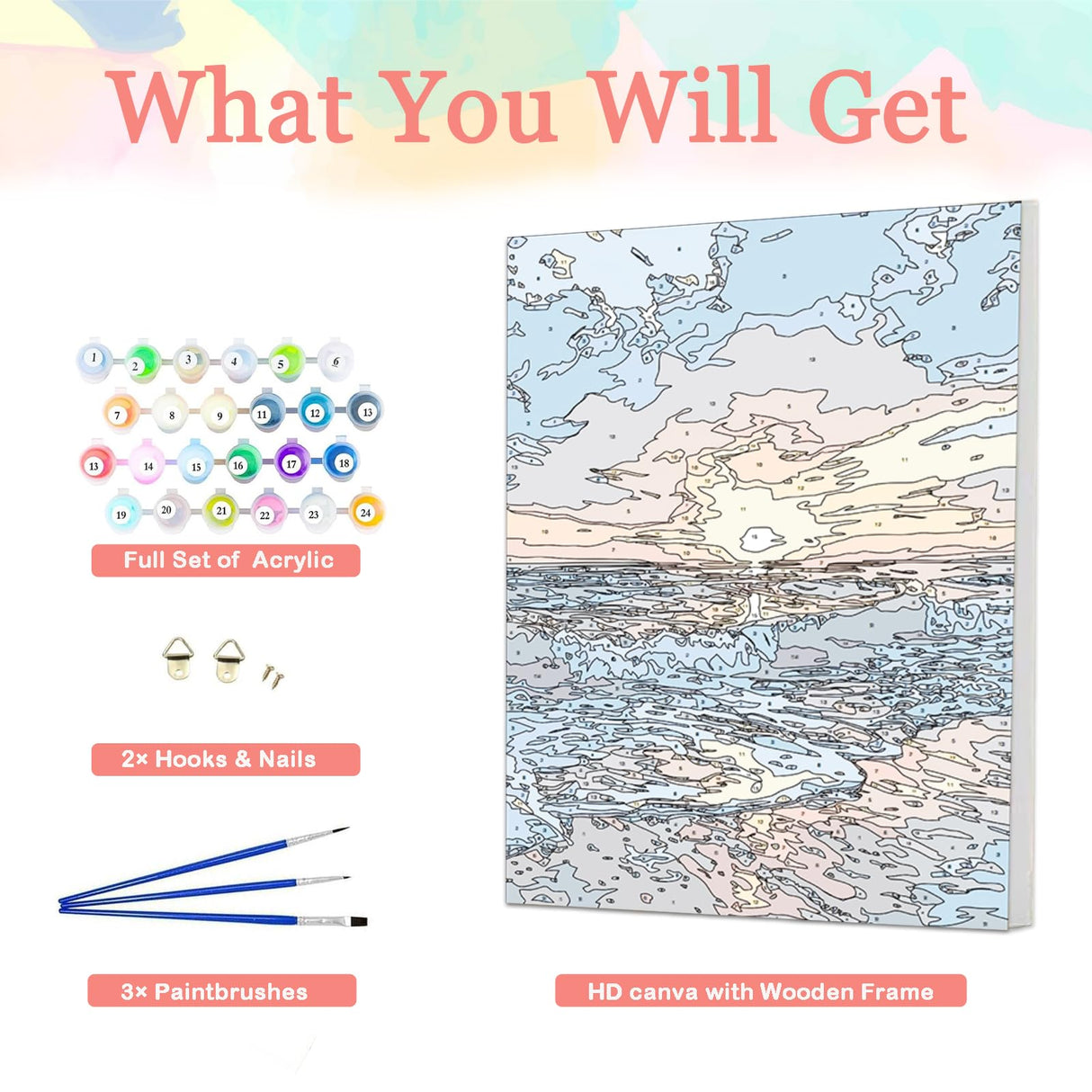 Auremi Ocean Paint by Number Kits for Adults,Landscape Paint by Number on Canvas with Frame DIY Painting with Number Acrylic Oil Paint Kits for Home Decor 8x12 Inch Auremi