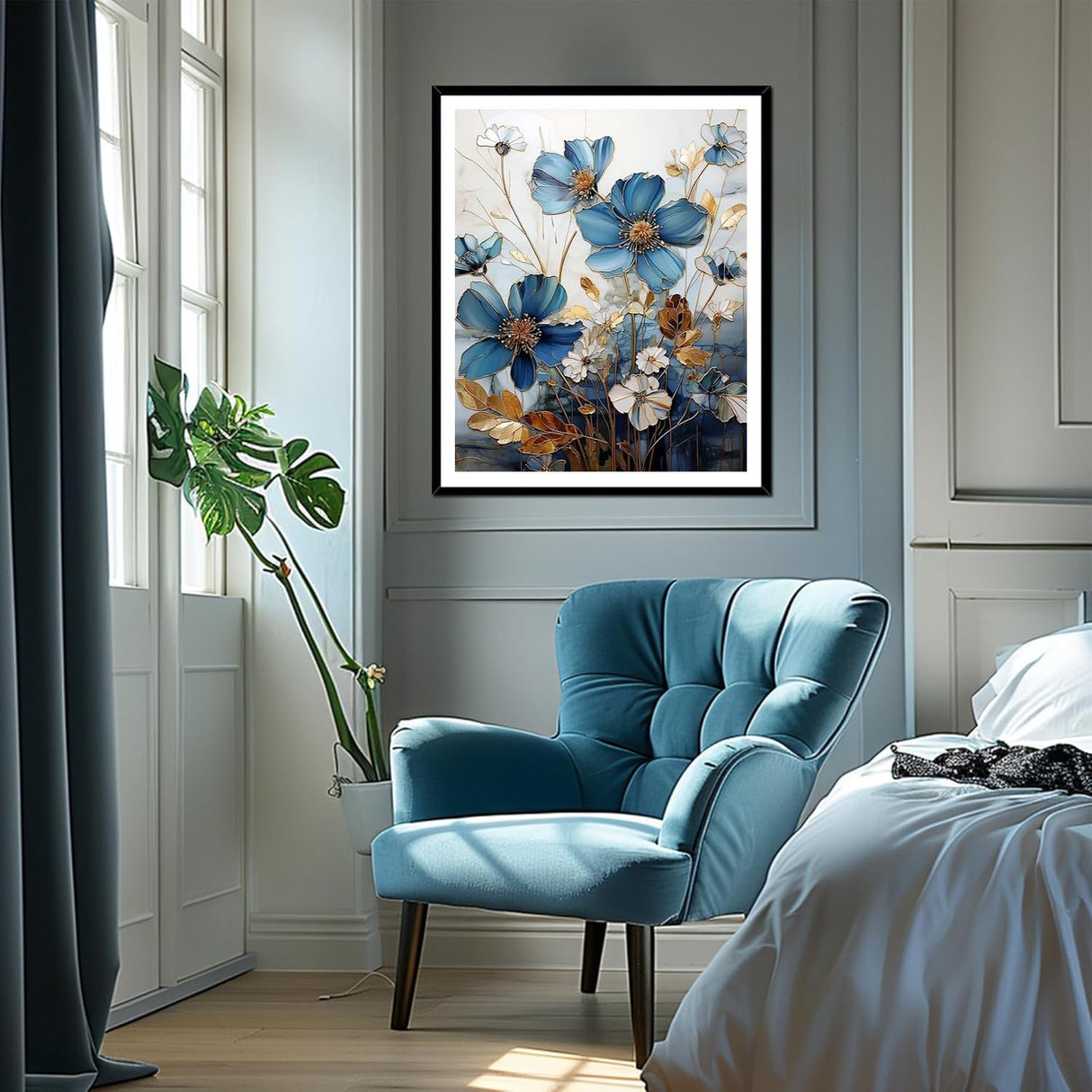 MjhRcll Floral Stamped Cross Stitch Kits, Blue Flowers Cross Stitch Ornament Kits for Adults Beginners, Counted Embroidery Needlepoint Kits Home Decor 12x16 Inch MjhRcll