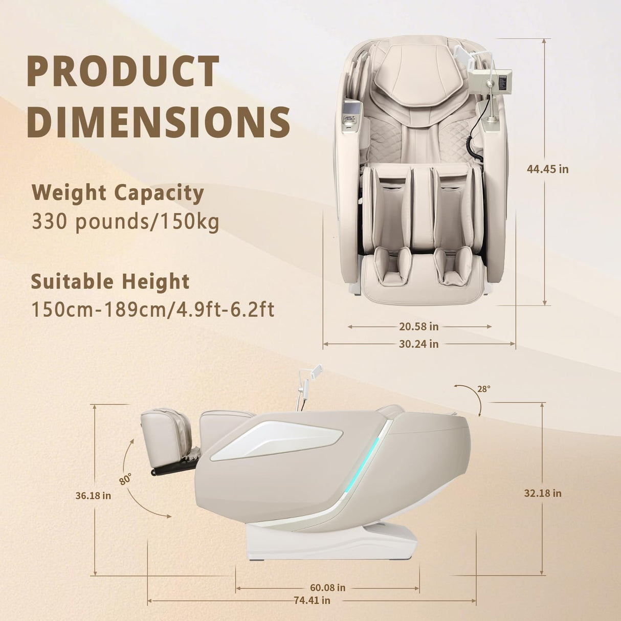 HealthRelife 4D Massage Chair Full Body Zero Gravity Recliner - 55“ SL-Track,15 Auto Modes,11 Massage Technique,40 Airbags Massage,with Yoga Stretch,APP Control,Shiatsu Foot Massage(Beige) HealthRelife