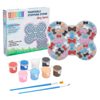 Bright Creations 11-Piece 10-Inch DIY Dog Bone Stepping Stone Kit, Featuring 1 Dog Bone Rock, 8 Paint Pots (10ml Acrylic), and 2 Brushes for Yard Walkway Decor - DIY Stepping Stone Kit