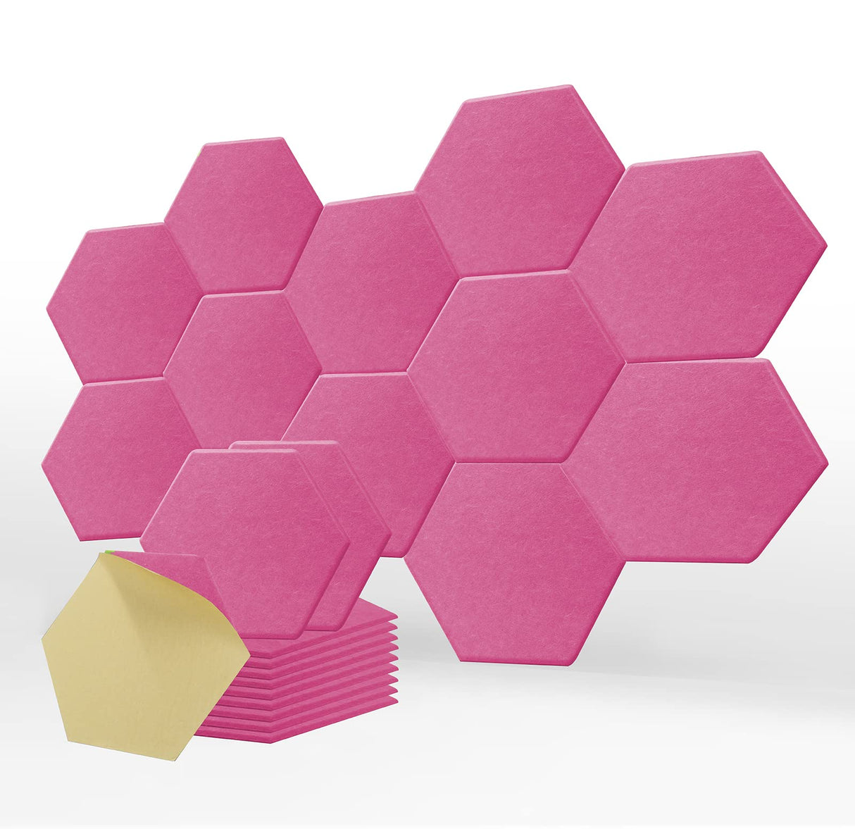 SK Studio 12 Pack Hexagon Acoustic Panels, 12" X 10" X 0.4" Self-adhesive Sound Proof Foam Panels Fireproof Soundproof Panels Absorbing Noise for Music Studio & Offices, Pink SK Studio