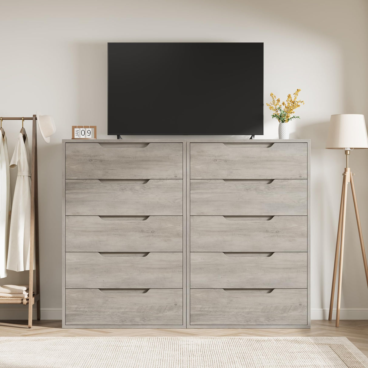 GarveeHome 5 Dresser for Bedroom, 51" Tall Dresser, Freestanding Vertical Drawer Dresser with Storage, Wooden Closet Dresser Storage Dresser Chest for Living Room, Hallway, Entryway, Ash Grey GarveeHome