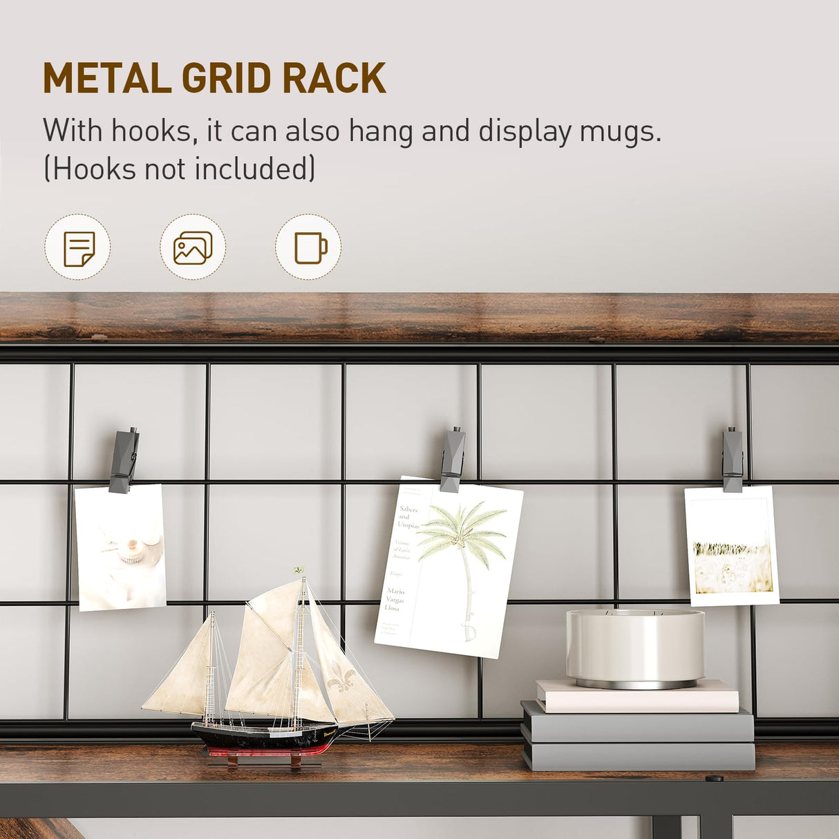 RALGEND Triple 7-Tier Bookshelf, Industrial Large Bookcase with 20 Open Display Shelves, Modern Tree Bookcase with Metal Frame and Hanging Function for Living Room, Home Office, Rustic Brown and Black RALGEND