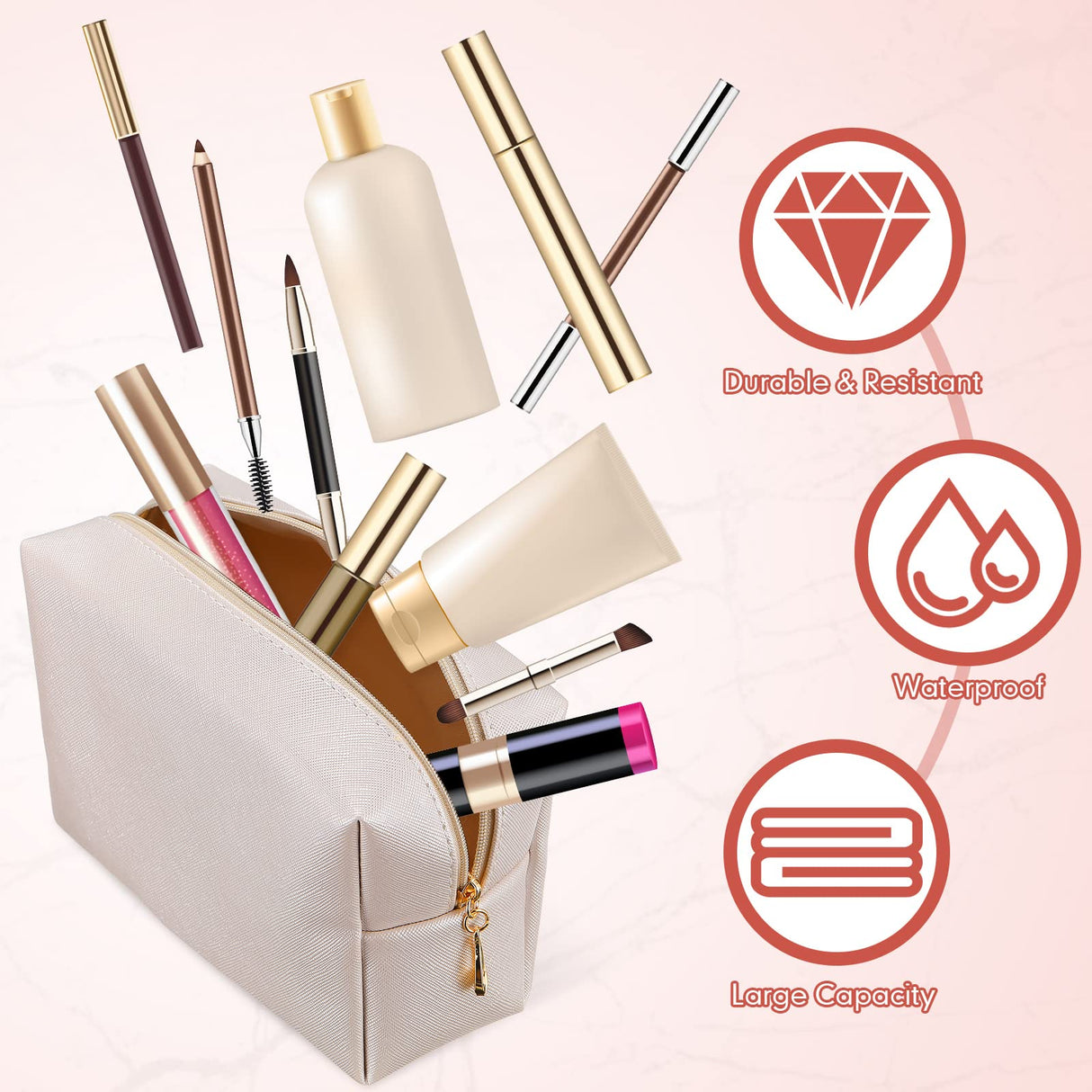 Kigeli 15 Pcs Aesthetics Makeup Bag PU Leather Cosmetic Bag Makeup Pouch Bulk Plain Cosmetic Pouch Waterproof Toiletry Bag for Christmas Party Gift Travel Cosmetic Organizer for Women (Ivory White) Kigeli