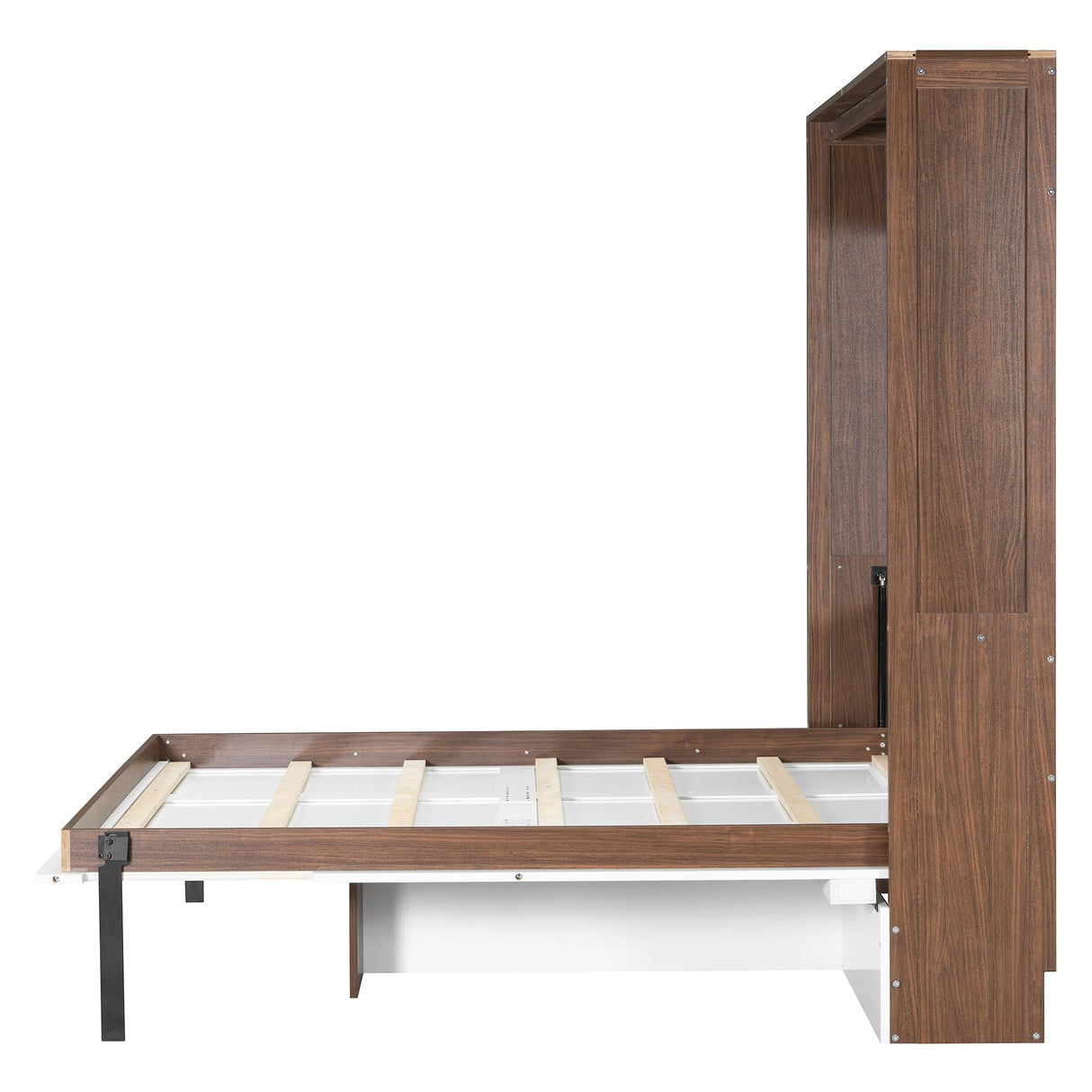 Full Size Murphy Bed with Foldable Desk Hidden Folding Wall Bed Frame Folding into Cabinet Design Wood Cabinet Platform Bed can be Folded into Desk for Small Space Bedroom Guest Room - Walnut & White MaiDeHaoo
