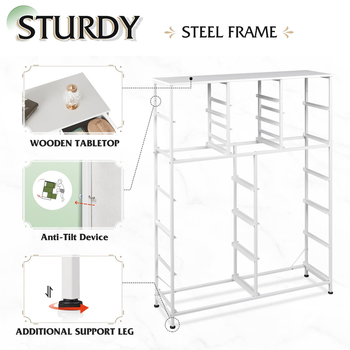 WLIVE Tall White Dresser for Bedroom Furniture, Fabric Dressers Storage Tower with 15 Deep Drawers, Dresser for Closet, Hallway, Entryway, Office, Storage Tower with Cabinet, Metal Frame, Wooden Top WLIVE
