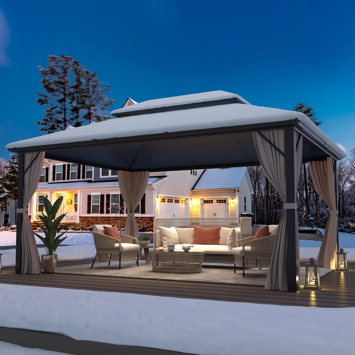 MELLCOM 10 x 13ft Hardtop Gazebo, Polycarbonate Double Roof Aluminum Gazebo, Outdoor Waterproof Canopy Gazebo with Netting and Curtains for Backyard, Deck, Patio MELLCOM