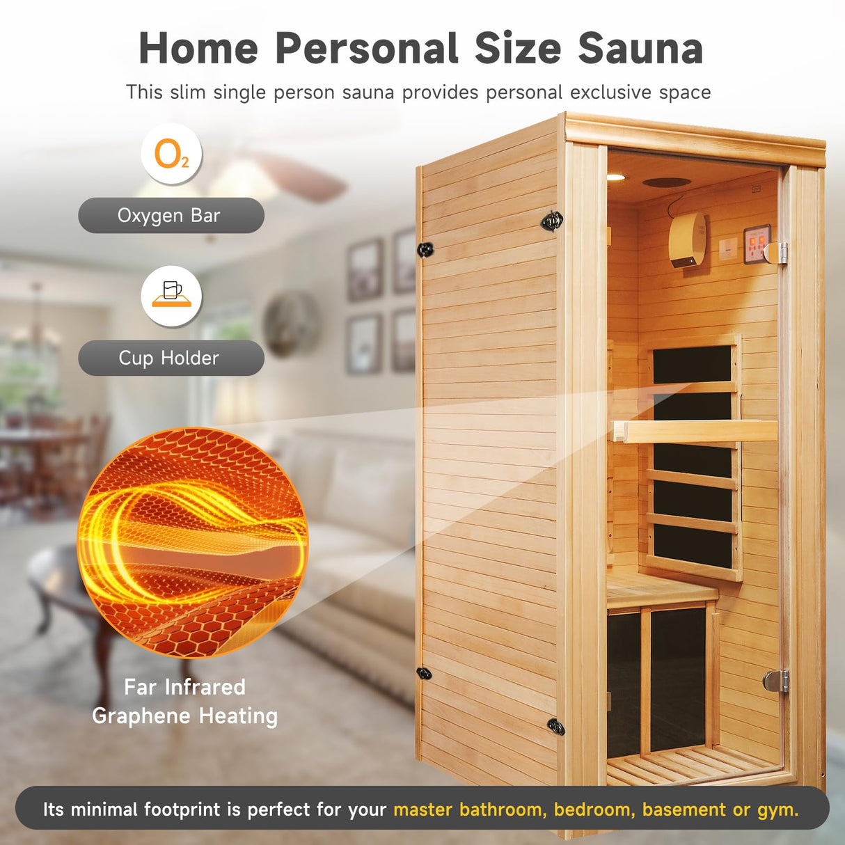 Far Infrared Sauna for Home Sauna 1 Person Infrared Sauna Room in Home Dry Sauna for Home Low EMF Hemlock Wood Sauna with Led Control Panel, Speaker and Tempered Glass Door RIGO