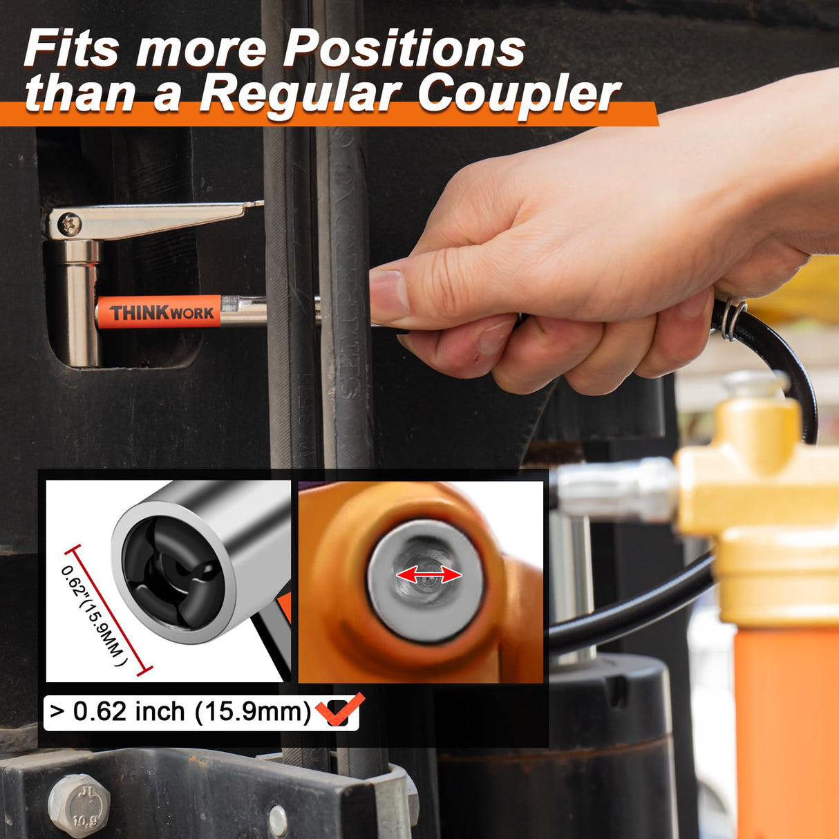 THINKWORK Grease Gun Coupler, 90° Degree Grease Gun Tips, Strong Lock on Greases Gun Couplers, 12000 PSI Quick Release Grease Coupler, Compatible with All Grease Guns 1/8" NPT Grease Gun Fittings THINKWORK