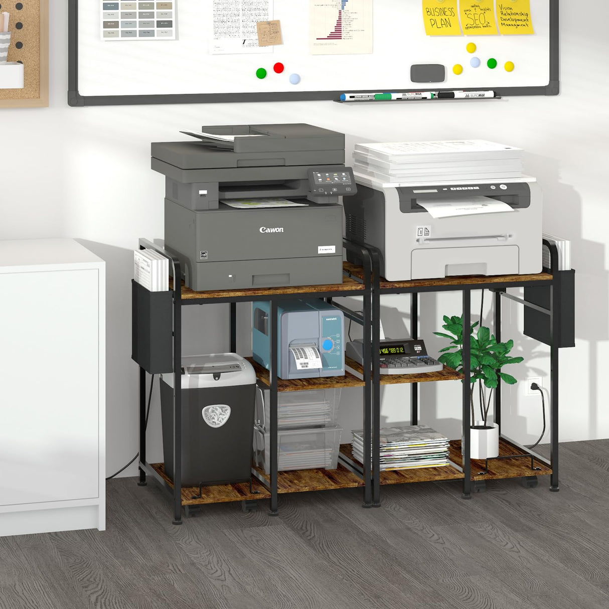 Home Printer Stand with Charging Station, 24x18 Inches Stands for Large Printer, Printer Shredder Stand with Storage for Home Office, Table for Fax Machine/PC Tower (Rustic Brown) SEDEGN