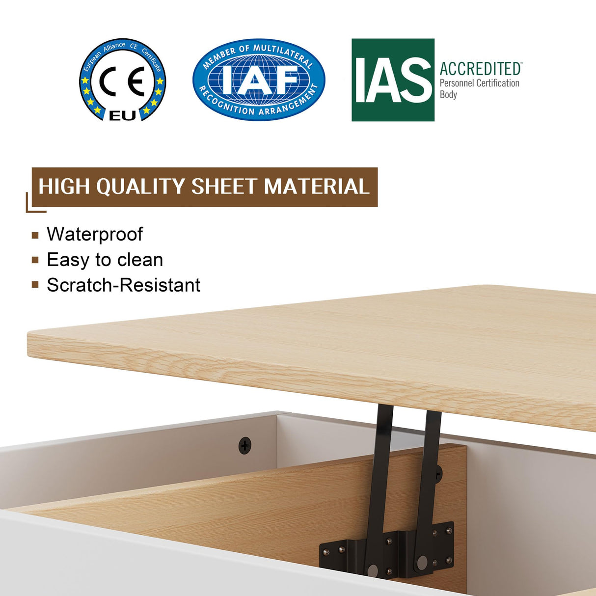 Shintenchi Coffee Table, Lift Top Coffee Table with Hidden Compartment, Rising Tabletop Dining Table, Lift Top Coffee Center Table for Living Room, Office, Home (Oak) Shintenchi